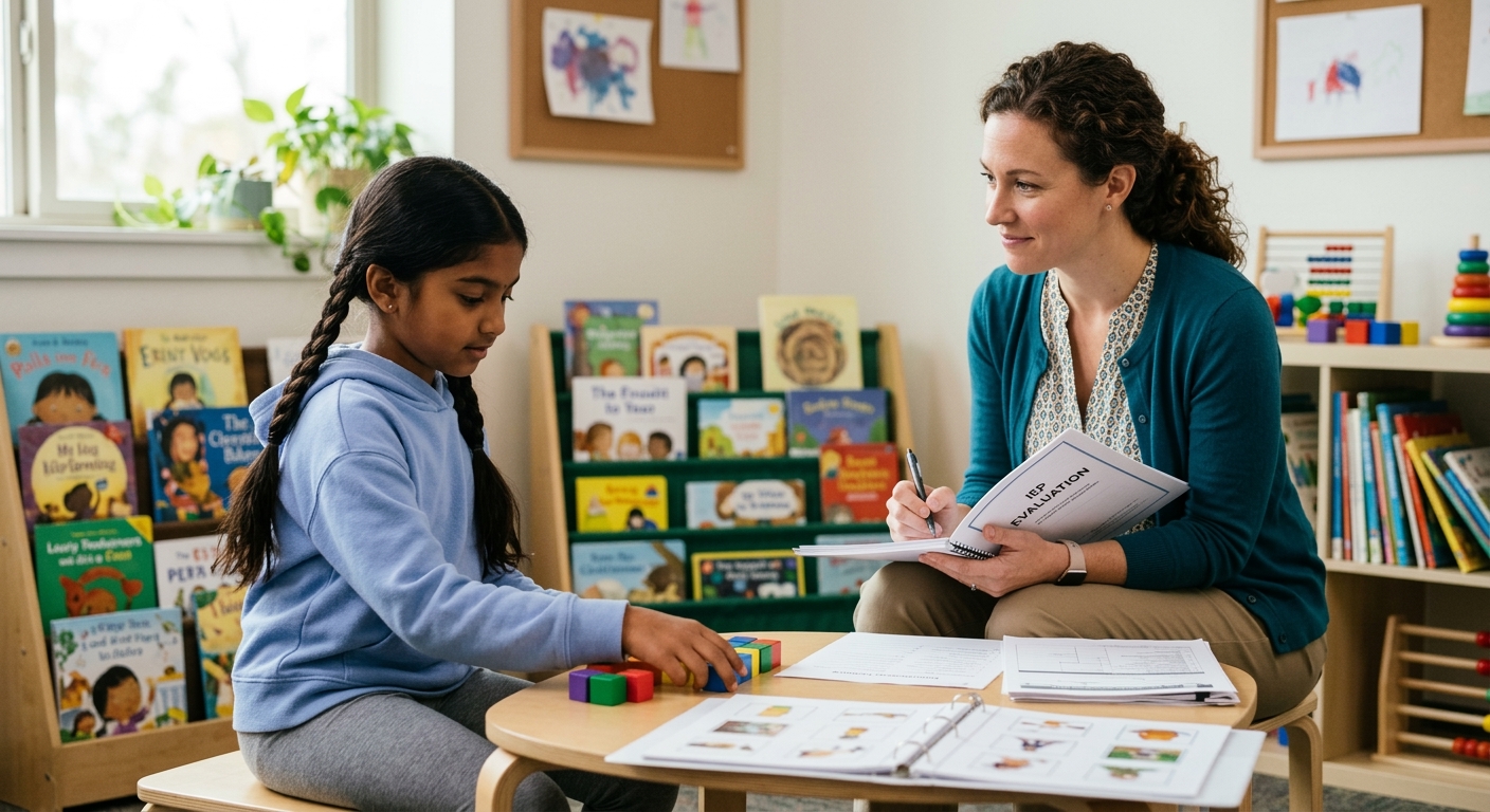 School psychologist conducting an evaluation with a student