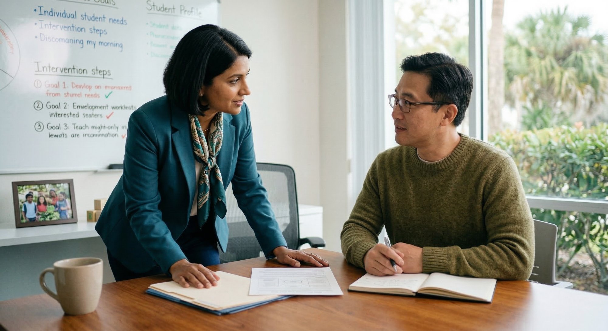 Professional speaking compassionately with a parent