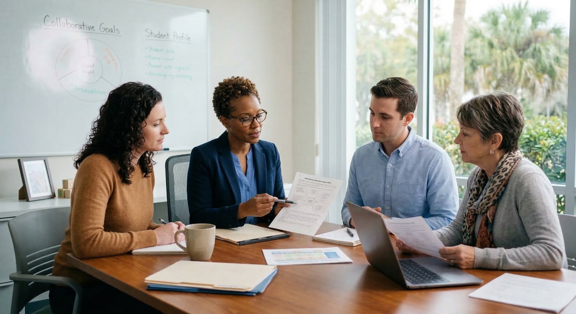 School team reviewing evaluation documents together